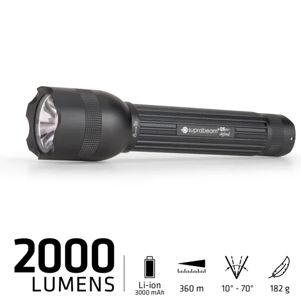 Suprabeam Q5xrs Defend, 2000 lm, hylster m/ drebar clip