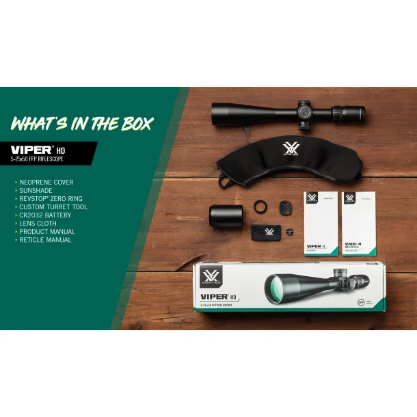 Vortex Viper HD 5-25x50 FFP Sigtekikkert m/ VMR-4 (MOA) 